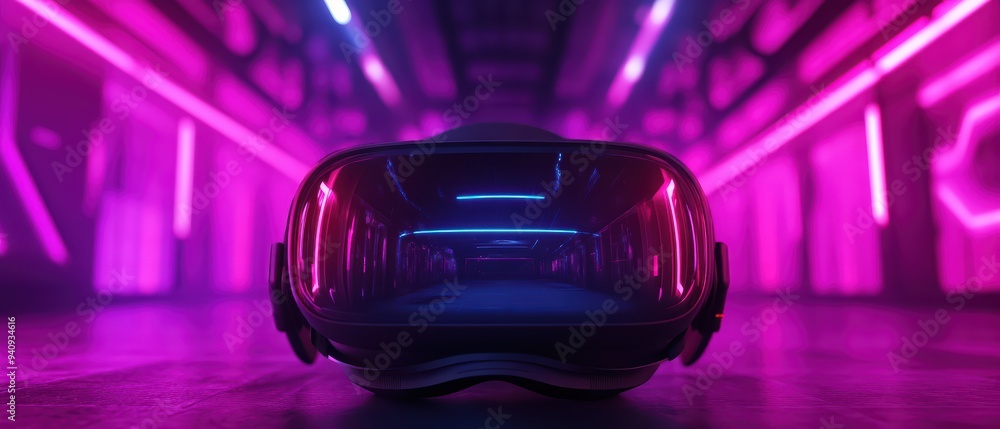 A futuristic virtual reality headset in a neon-lit environment, symbolizing advanced technology and immersive gaming experiences. A futuristic virtual reality headset in a neon-lit environment, symbolizing advanced technology and immersive gaming experiences.