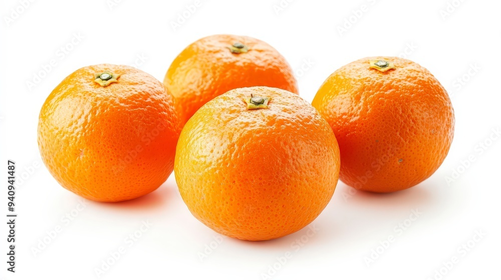 Four fresh oranges arranged together on a white background. Four fresh oranges arranged together on a white background.