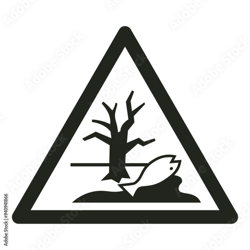 ISO warning safety signs_warning ; substance or mixture that can cause an environmental hazard_symbol and pictogram only_black and white edition