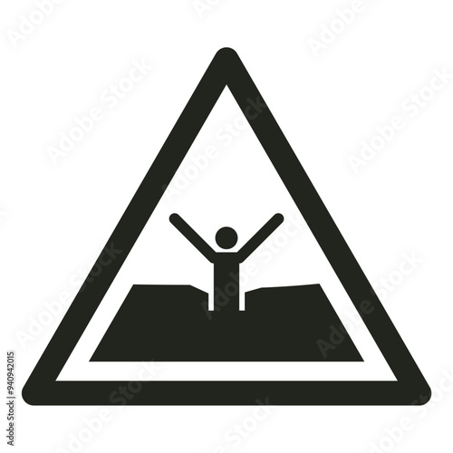 ISO warning safety signs_warning ; quicksand or mud-deep mud or silt_symbol and pictogram only_black and white edition