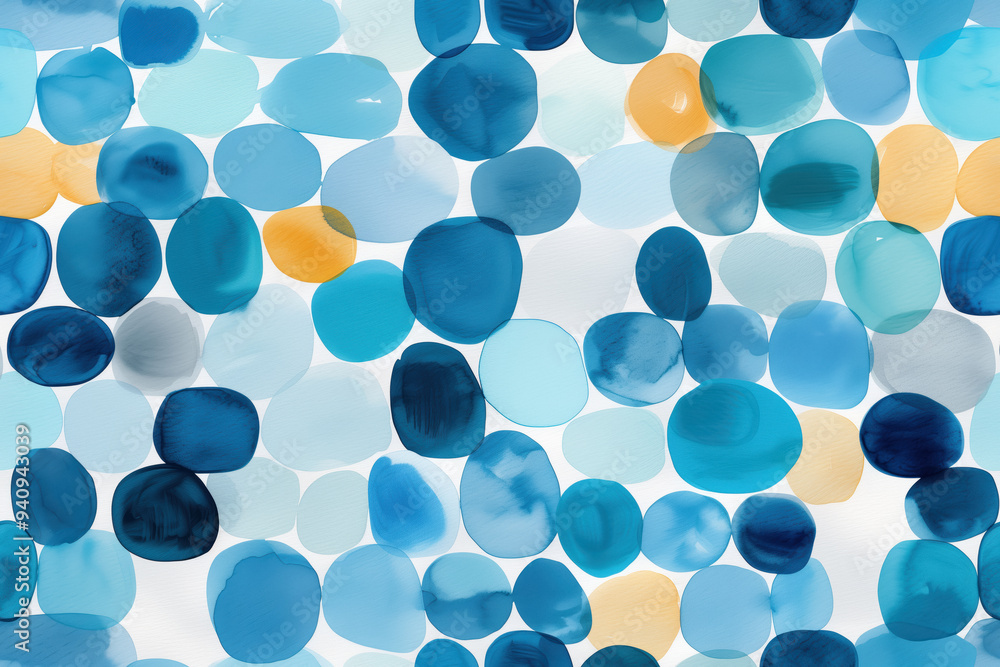 Abstract watercolor pattern featuring soft, overlapping circles in various shades of blue, teal, and hints of yellow. The design evokes a calm, coastal vibe with a modern touch. Abstract watercolor pattern featuring soft, overlapping circles in various shades of blue, teal, and hints of yellow. The design evokes a calm, coastal vibe with a modern touch.