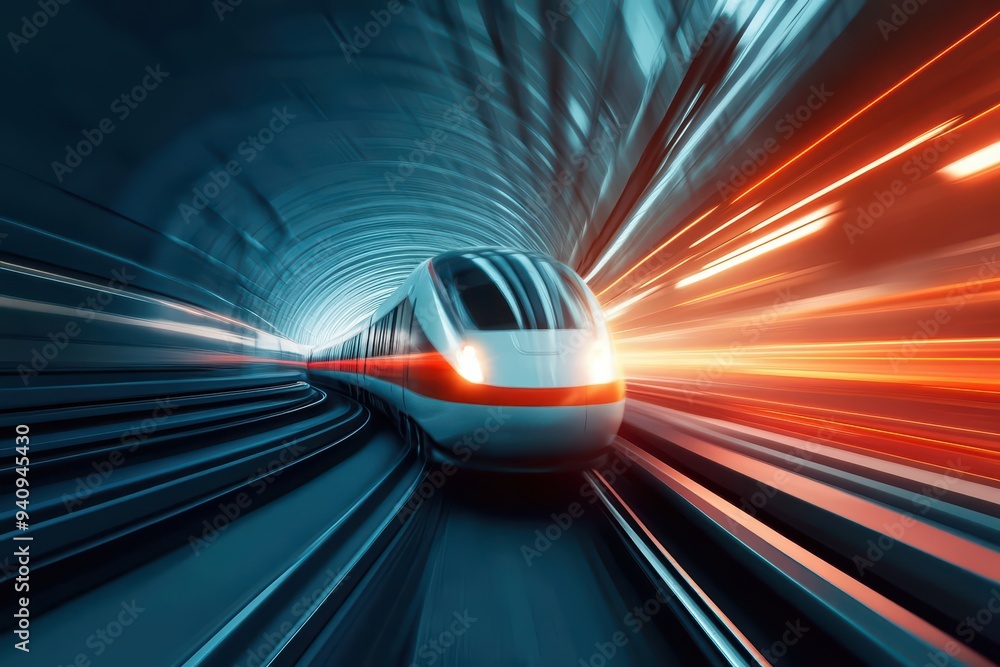 Dramatic motion blur of a high-speed train racing through a tunnel, showcasing the thrill of modern transport. Dramatic motion blur of a high-speed train racing through a tunnel, showcasing the thrill of modern transport.