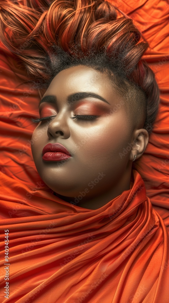 Captivating Portrait of a Striking Woman with Vibrant Makeup and Fabric Captivating Portrait of a Striking Woman with Vibrant Makeup and Fabric