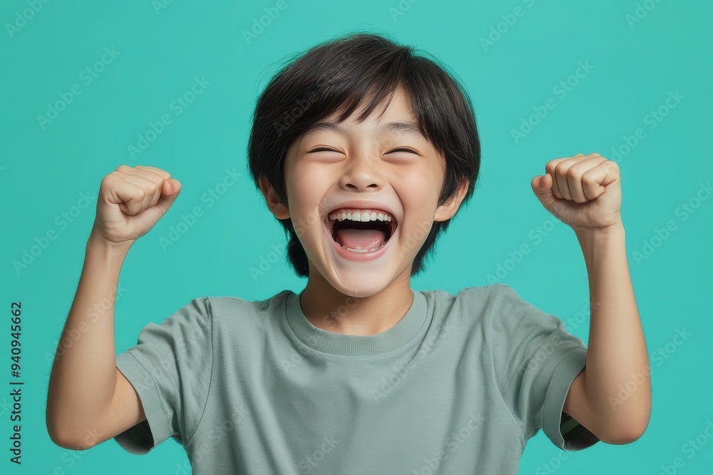 ガッツポーズをして喜ぶ日本人の子供(達成・勝利・歓喜・勝負・嬉しい) ガッツポーズをして喜ぶ日本人の子供(達成・勝利・歓喜・勝負・嬉しい)