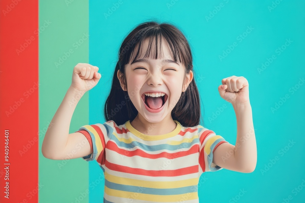 ガッツポーズをして喜ぶ日本人の子供(達成・勝利・歓喜・勝負・嬉しい) ガッツポーズをして喜ぶ日本人の子供(達成・勝利・歓喜・勝負・嬉しい)