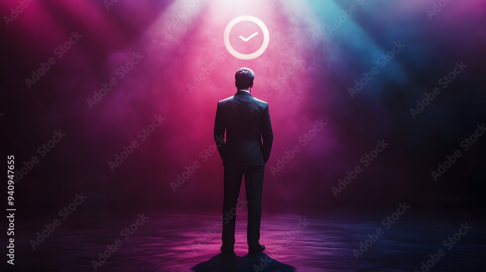 A charismatic leader standing confidently on a grand stage, wearing a tailored suit with a strong, authoritative posture, a large leadership icon symbol glowing in the background, dramatic spotlight A charismatic leader standing confidently on a grand stage, wearing a tailored suit with a strong, authoritative posture, a large leadership icon symbol glowing in the background, dramatic spotlight