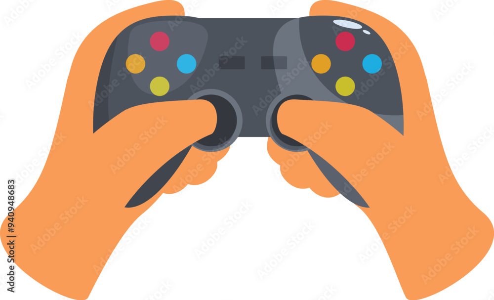 Two hands holding and controlling a video game controller Two hands holding and controlling a video game controller