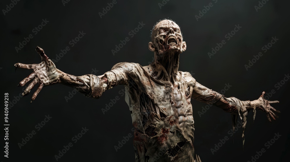 Scary zombie on black background. Undead, creepy monster. Halloween and horror concept. Scary zombie on black background. Undead, creepy monster. Halloween and horror concept.