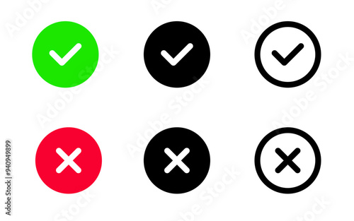 Check mark and cross mark icon set. Green checkmark and red cross vector symbols. Correct and wrong buttons. Vote pictogram. Yes and No illustration. Checkbox icon isolated. Free Download Check mark and cross mark icon set. Green checkmark and red cross vector symbols. Correct and wrong buttons. Vote pictogram. Yes and No illustration. Checkbox icon isolated. - GFXLoad