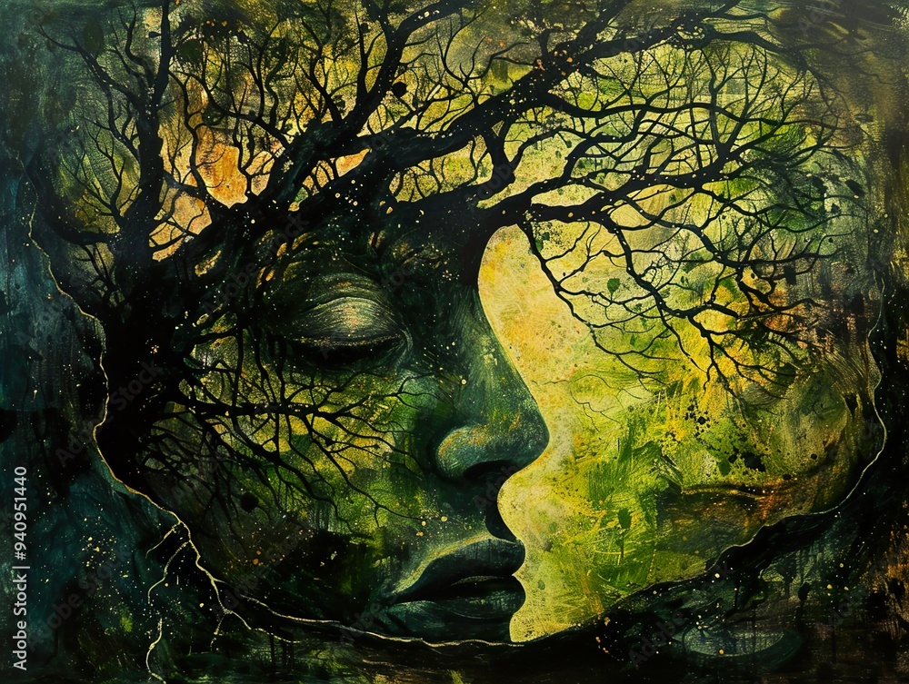 Surreal Tree and Face Painting: A Dreamlike Journey Surreal Tree and Face Painting: A Dreamlike Journey