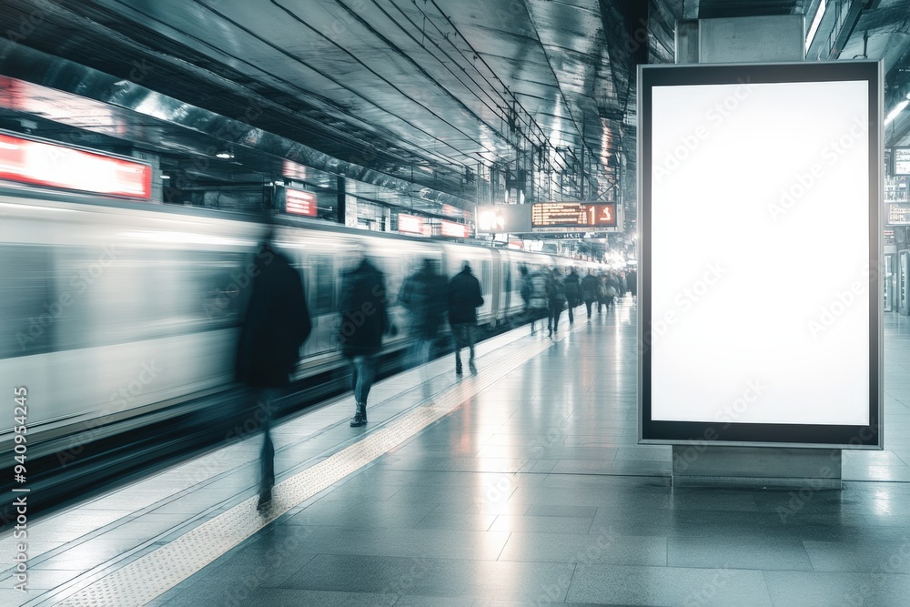 Fototapeta premium Mock up Banner light box Media Advertising in Train station 