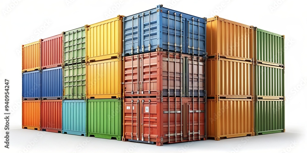 Fototapeta premium Cargo containers isolated on background for logistics concept, cargo, containers, shipping, isolated