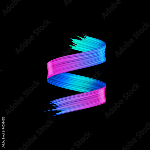 Spiral brush made of colored ribbon in a multi-colored design. Isolated background.
