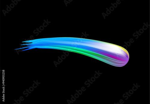 Realistic 3D brush smeared drop volume holographic paint texture, vector colorful gradient brushstroke, watercolor trace