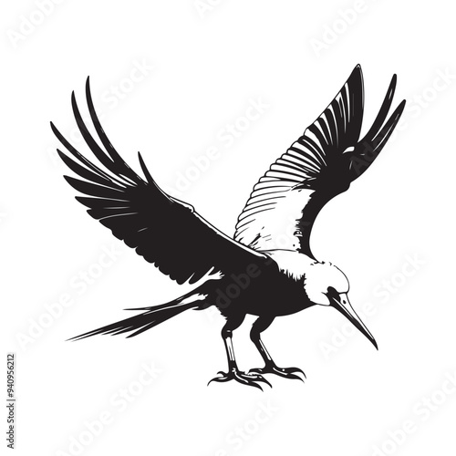 Frigatebird line art vector silhouette with white Background