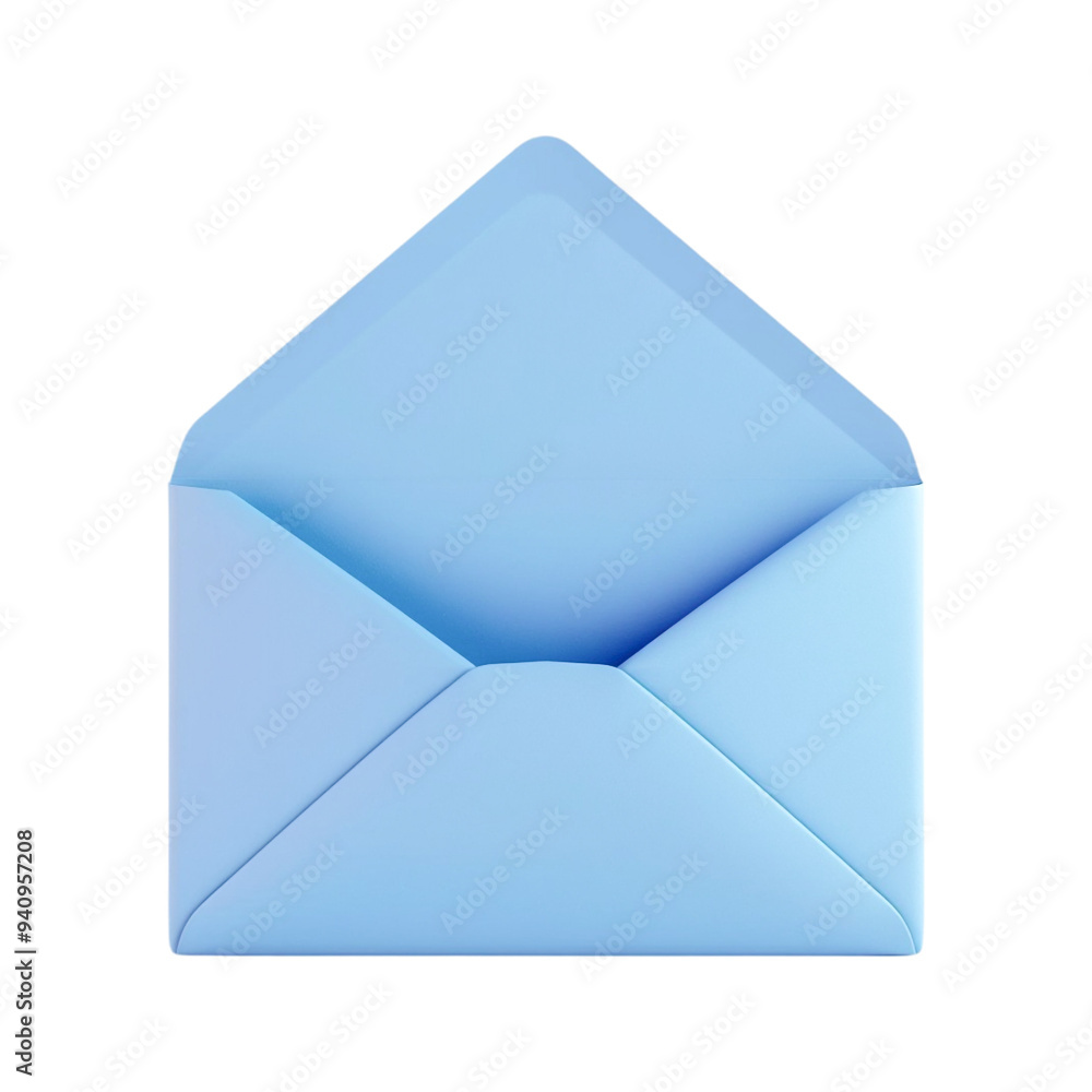 Letter 3d render open yellow envelope isolated on transparent background