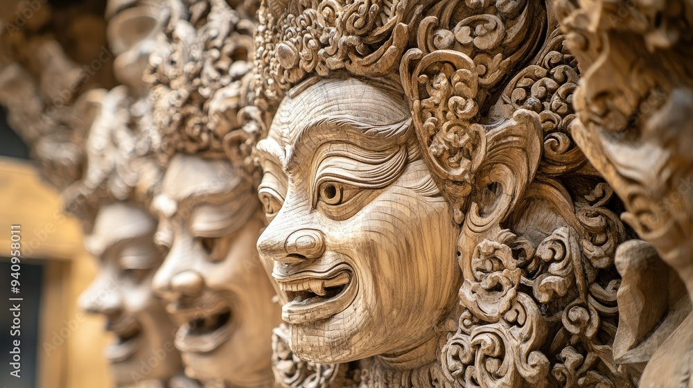 Close-up of the detailed wooden carvings on the Sanctuary of Truth, illustrating the craftsmanship of this iconic Pattaya landmark. Close-up of the detailed wooden carvings on the Sanctuary of Truth, illustrating the craftsmanship of this iconic Pattaya landmark.