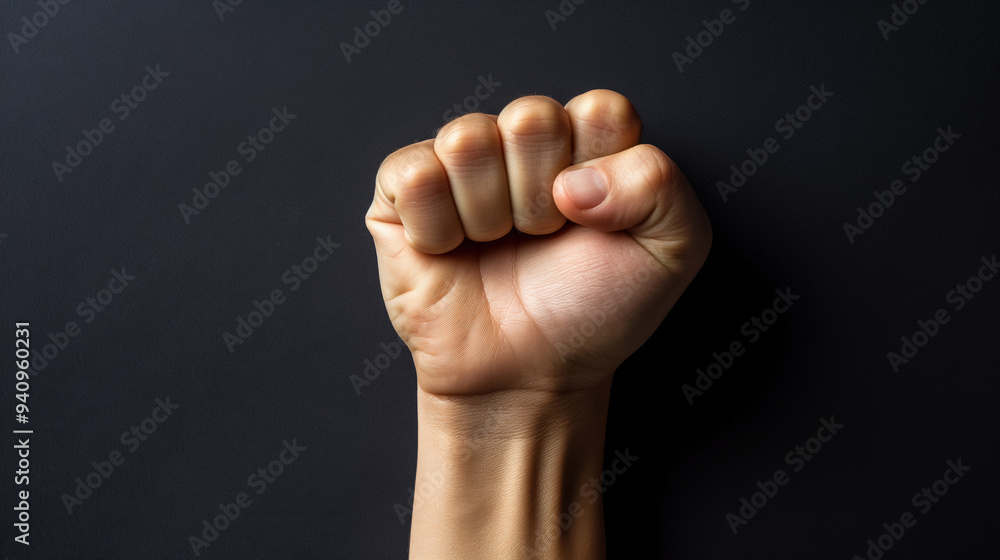 Fist clenched tightly against a dark background, symbolizing strength, determination, and resistance, with veins prominently visible. Fist clenched tightly against a dark background, symbolizing strength, determination, and resistance, with veins prominently visible.