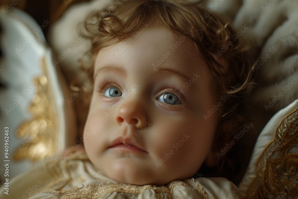 A sweet baby angel featuring elegant gold wings, symbolizing hope and divine grace in a tranquil atmosphere, An angelic baby with chubby cheeks and a golden halo, AI generated A sweet baby angel featuring elegant gold wings, symbolizing hope and divine grace in a tranquil atmosphere, An angelic baby with chubby cheeks and a golden halo, AI generated