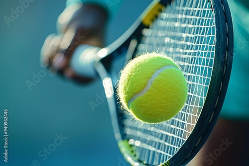 Tennis sport close up with free copy space. Competition outdoor with racket and ball