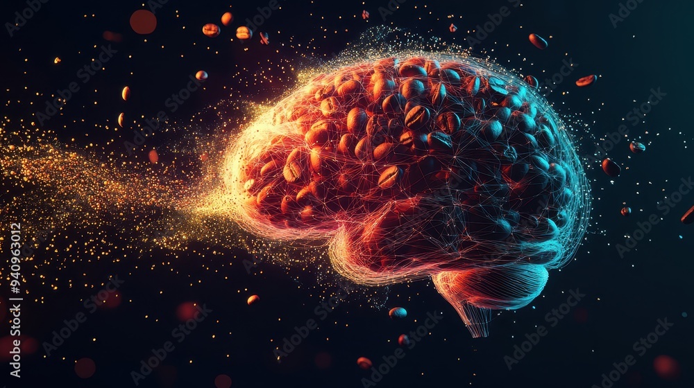 A vibrant depiction of a brain, symbolizing creativity, intelligence, and cognitive processes through dynamic visual elements. A vibrant depiction of a brain, symbolizing creativity, intelligence, and cognitive processes through dynamic visual elements.