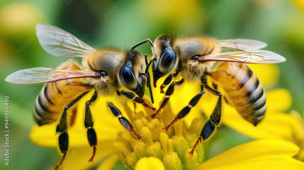 Two Bees on a Yellow Flower Two Bees on a Yellow Flower