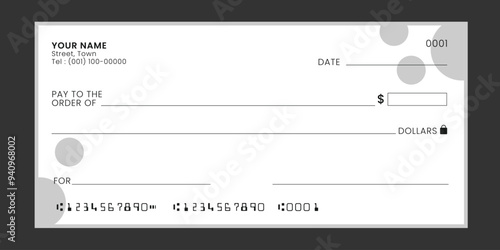 Blank bank cheque. Personal desk check template. Banknote, money design,currency, bank note, money coupon vector.