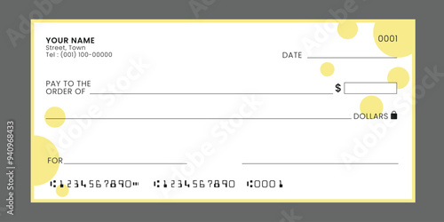 Blank bank cheque. Personal desk check template. Banknote, money design,currency, bank note, money coupon vector.