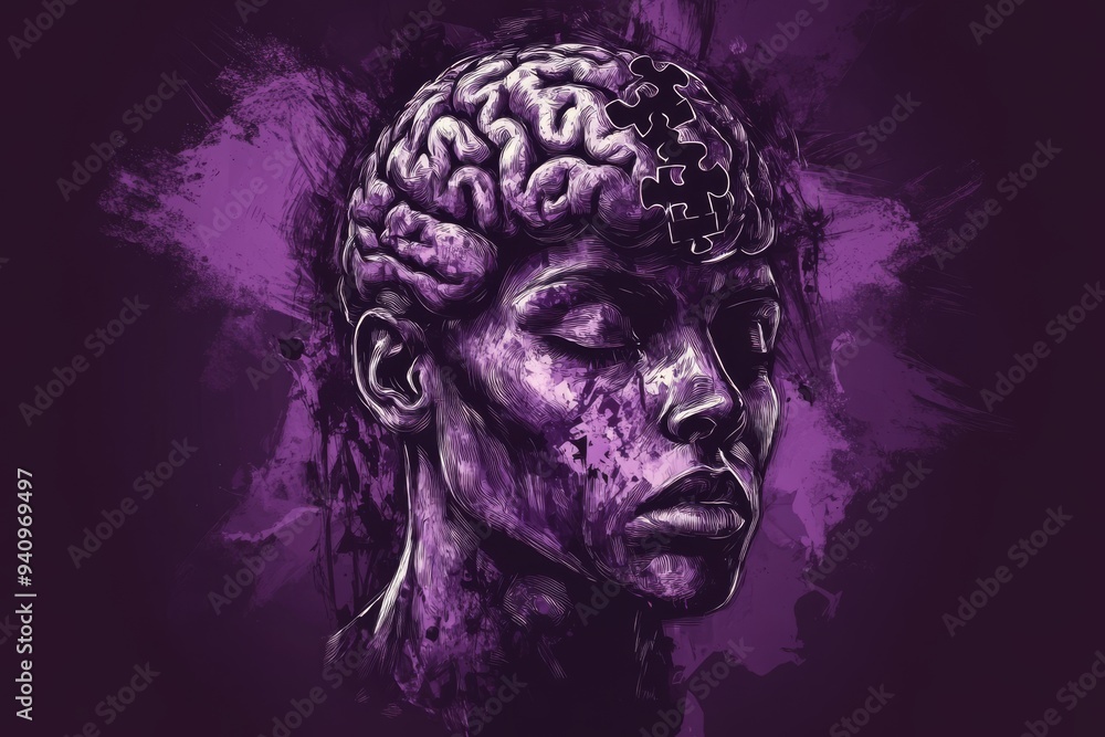 Dark expressive portrait of a brain with a cracked vintage texture symbolizing the vulnerability of mental health the passage of time and the enduring strength of the human mind Dark expressive portrait of a brain with a cracked vintage texture symbolizing the vulnerability of mental health the passage of time and the enduring strength of the human mind