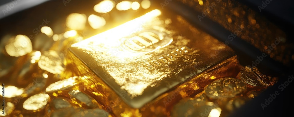 A stunning close-up of shiny gold bars and coins, symbolizing wealth and luxury in a rich, glowing setting. A stunning close-up of shiny gold bars and coins, symbolizing wealth and luxury in a rich, glowing setting.