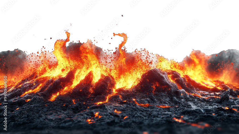 Molten Lava Flowing On Volcano Surface With Smoke And Sparks Molten Lava Flowing On Volcano Surface With Smoke And Sparks
