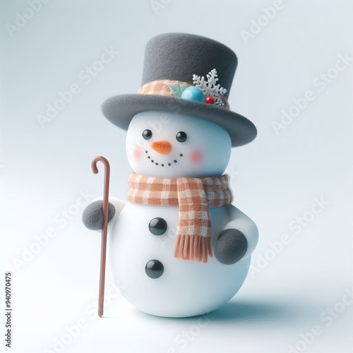 A cheerful snowman on the white background photo