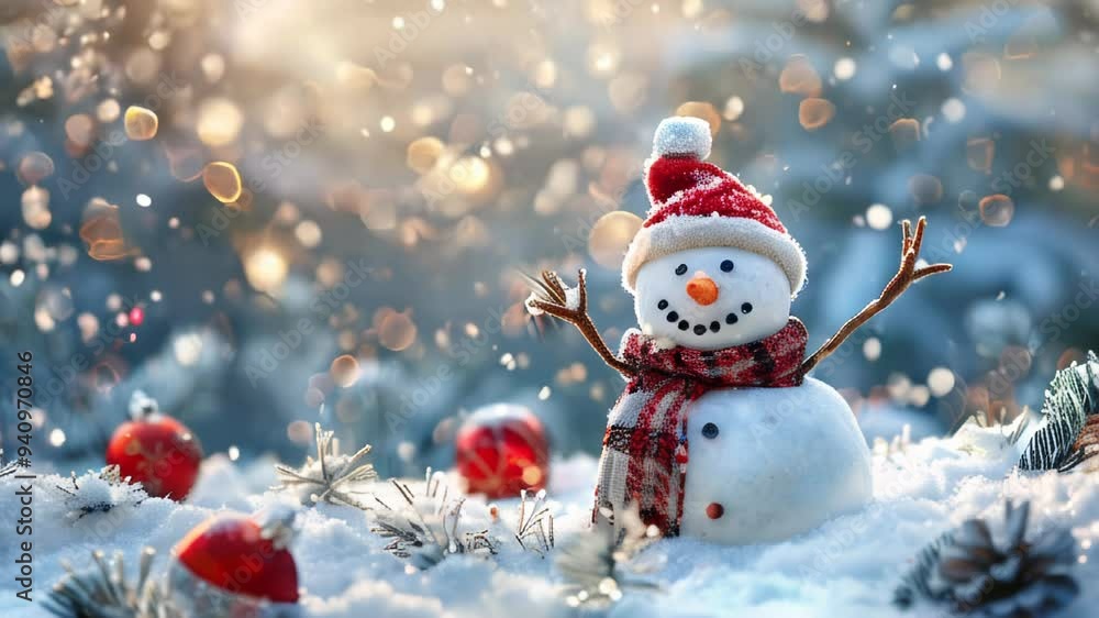 A snowman under the falling snow A snowman under the falling snow