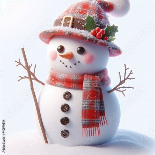 A cheerful snowman on the white background photo