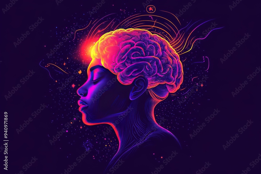 Vibrant neon digital art of a human head with swirling energy symbolizing the dynamic flow of ideas creativity and the limitless potential of the mind in a futuristic abstract world Vibrant neon digital art of a human head with swirling energy symbolizing the dynamic flow of ideas creativity and the limitless potential of the mind in a futuristic abstract world