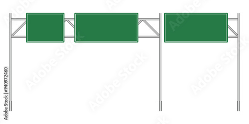 Highway with Traffic Sign. Motorway with road sign. Street traffic Sign. Vector Illustration Isolated Background.