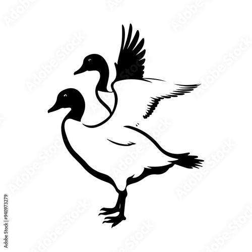 a cute Goose silhouette, vector black color silhouette 