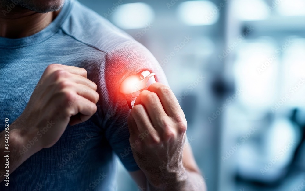 Closeup of hands manipulating a shoulder joint, showing the steps of physical therapy, Therapy, Rehabilitation techniques Closeup of hands manipulating a shoulder joint, showing the steps of physical therapy, Therapy, Rehabilitation techniques