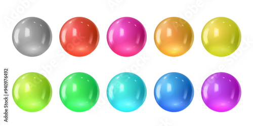 Set of colored spheres, 3D colorful glossy glass balls collection, vector volume multicolored bubbles, realistic balloon