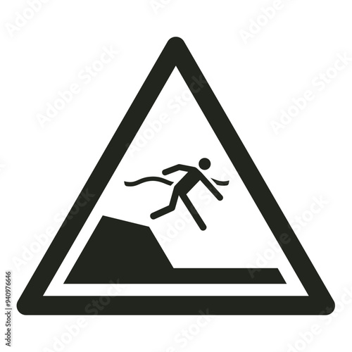 ISO warning safety signs_warning ; sudden drop in swimming or leisure pools_symbol and pictogram only_black and white edition