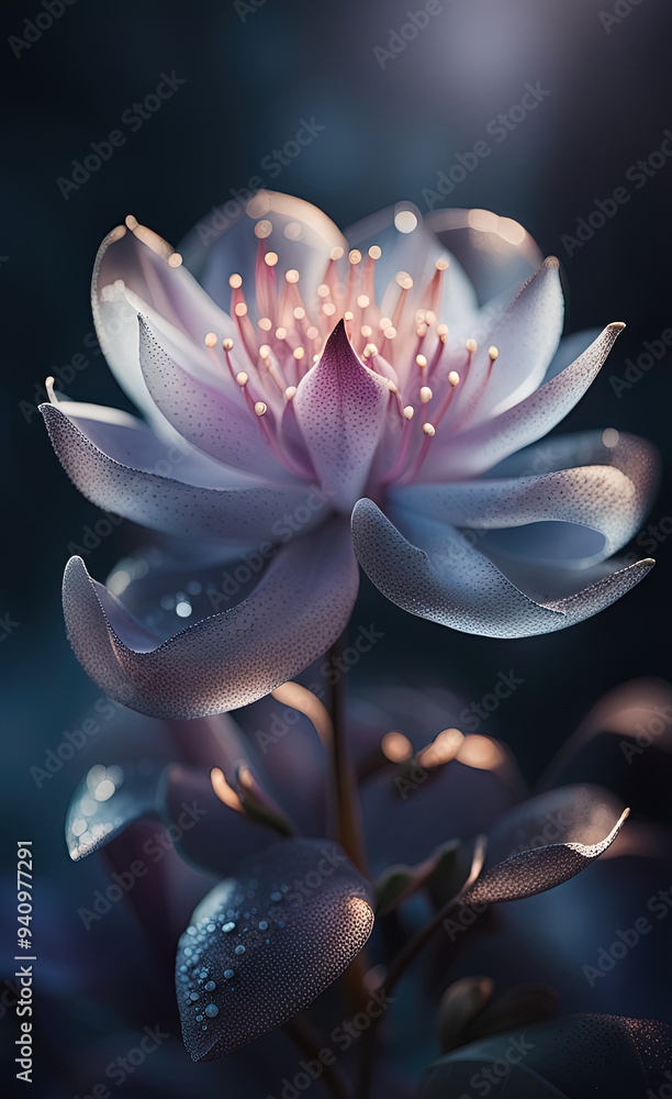 close-up flower with dew drops, taken at night or in low-light conditions, close-up flower with dew drops, taken at night or in low-light conditions,