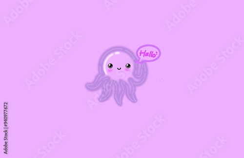 octopus on the background, illustration, octopus, purple alien monster, funny octopus illustration, funny octopus cartoon, illustration of octopus with background, purple background, cute background