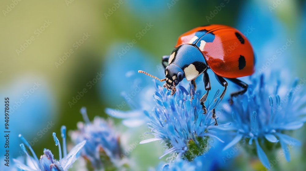 Fototapeta premium Ladybug on a Blue Flower