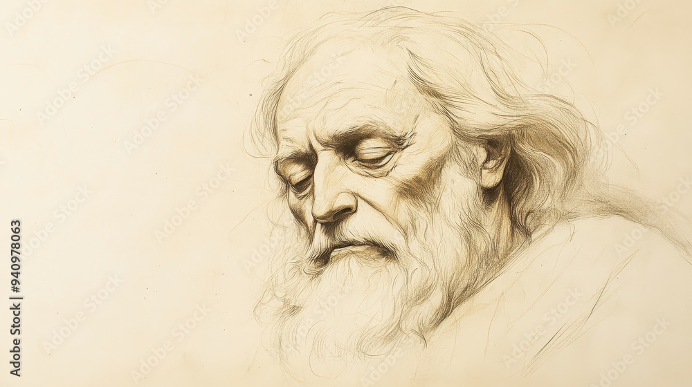 Job Continues His Reply in the Bible - Illustration of Job Resolutely Facing the End of Life, Beige Background Job Continues His Reply in the Bible - Illustration of Job Resolutely Facing the End of Life, Beige Background