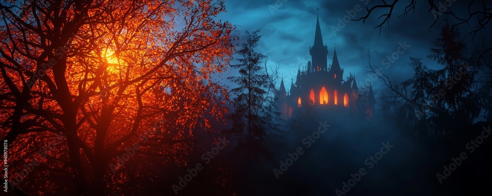 Gothic Halloween design with spooky lighting and shadows Gothic Halloween design with spooky lighting and shadows