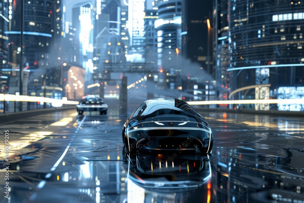 A modern transport concept highlighting futuristic design elements, signifying the future of mobility and travel, An autonomous vehicle navigating through a complex urban environment. AI generated