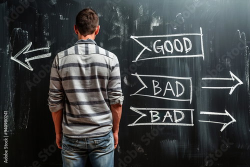  A man standing in front of a chalkboard photo