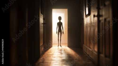 Mysterious alien creature standing in doorway