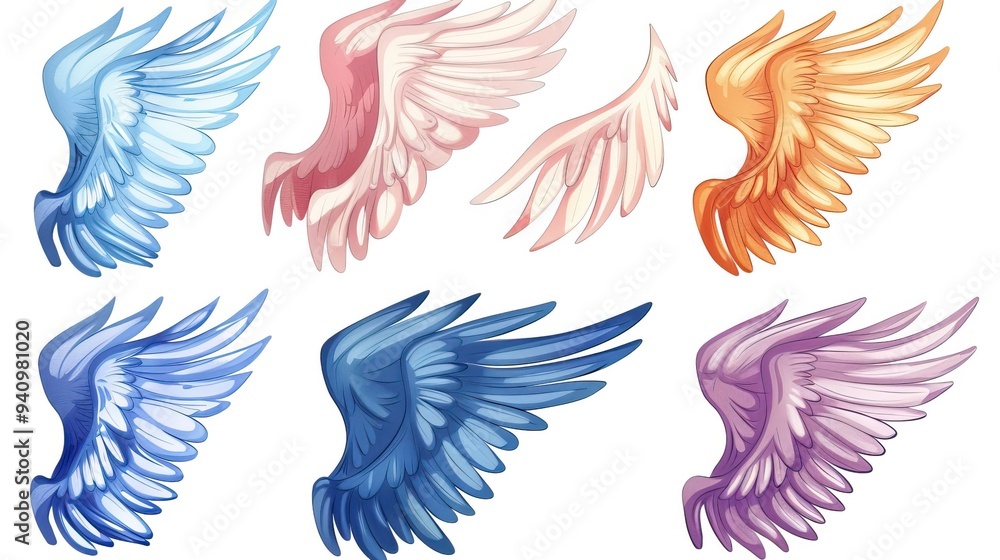 Obraz premium Illustration of wings collection set