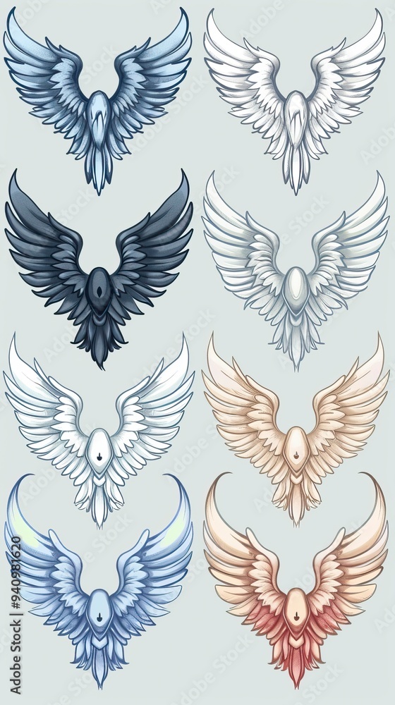 Illustration of wings collection set Illustration of wings collection set